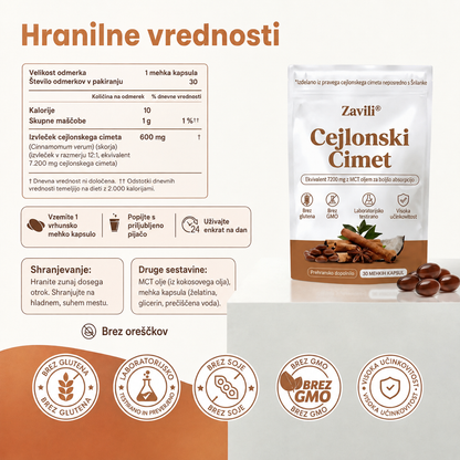 ZAVILI® Cejlonski cimet 12:1 z MCT oljem — 30 kapsul