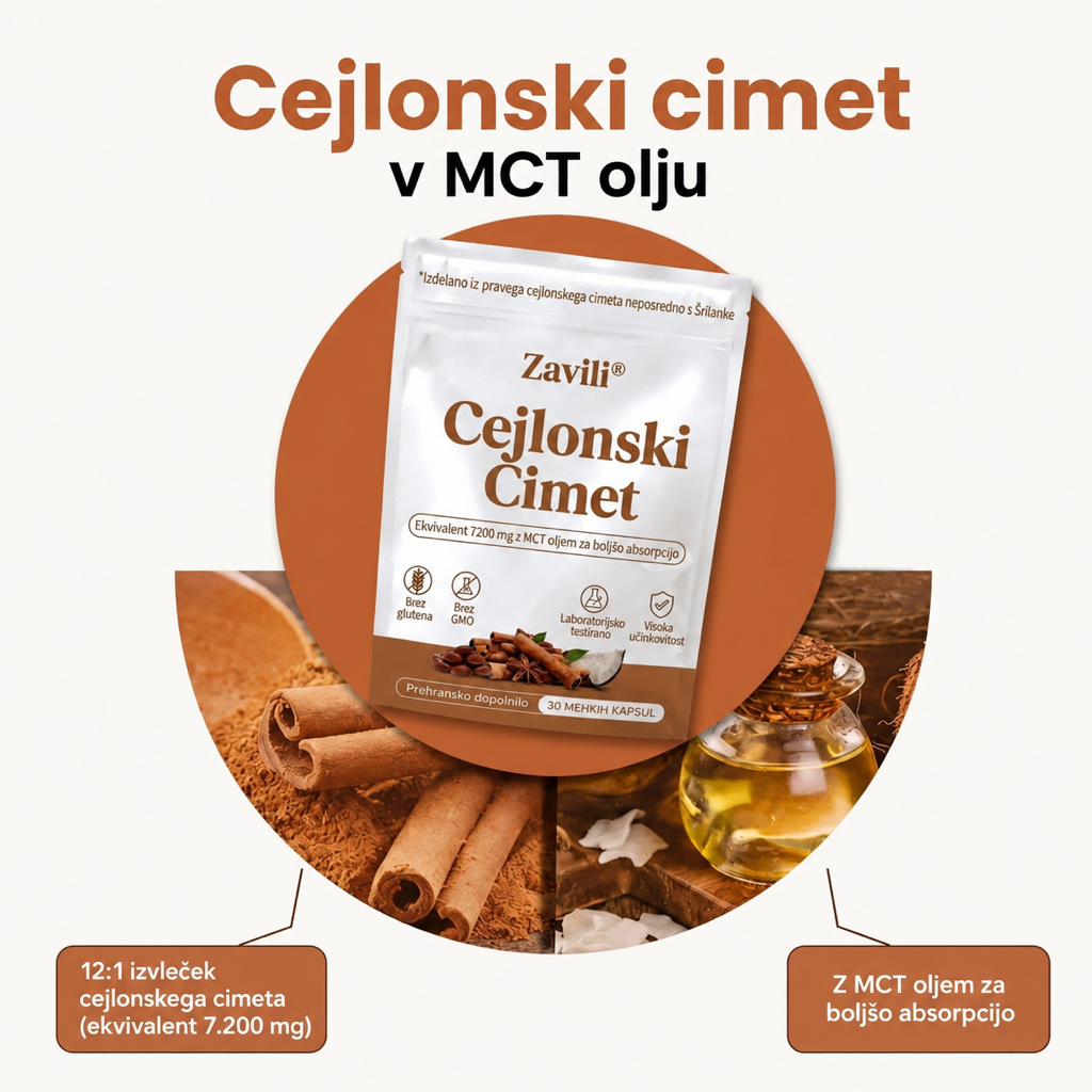 ZAVILI® Cejlonski cimet 12:1 z MCT oljem — 30 kapsul